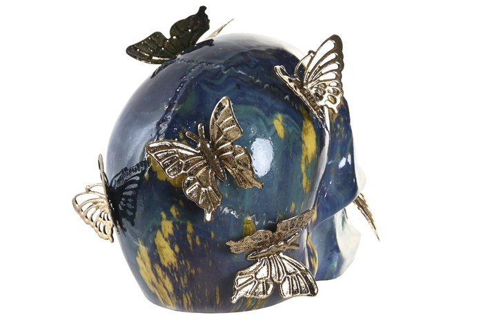 DKD Home Decor Set de 3 Figuras de Calavera en Resina y Metal Multicolor