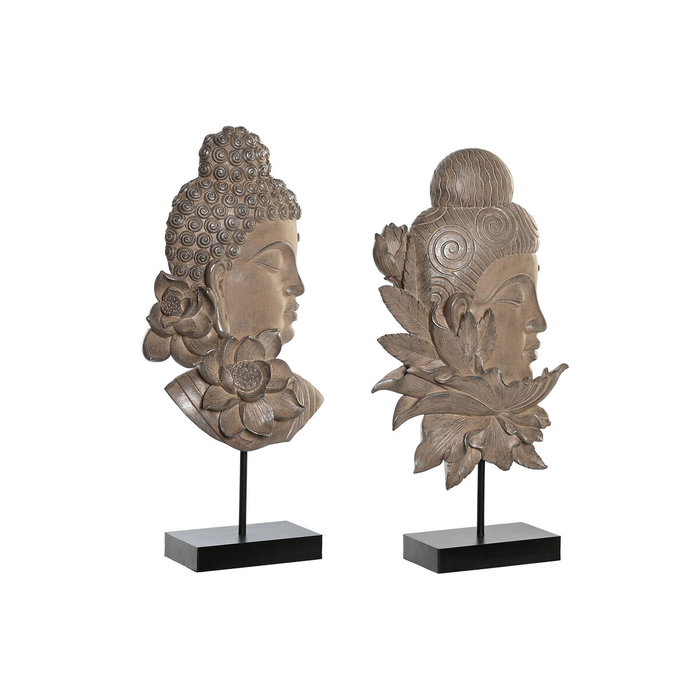 DKD Home Decor Figura de Buda en Resina y Metal, Set de 2 Unidades