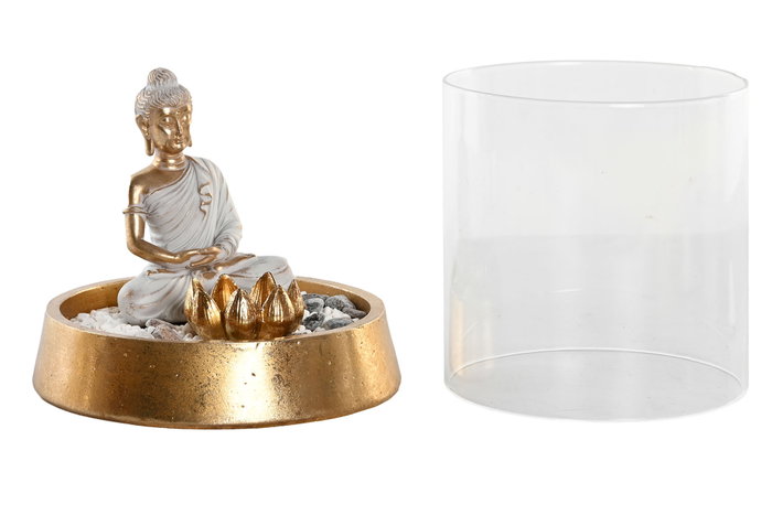 DKD Home Decor Figura Buda Tulipa en Resina y Cristal, Surtido de 2 Unidades