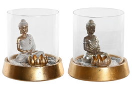 DKD Home Decor Figura Buda Tulipa en Resina y Cristal, Surtido de 2 Unidades