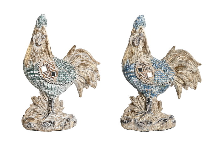 DKD Home Decor Set de 2 Figuras de Gallo en Resina Acabado Decapé, Azul y Turquesa DKD Home Decor Set de 2 Figuras de Gallo en Resina Acabado Decapé, Azul y Turquesa