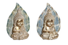 DKD Home Decor Figura Buda Decapé, Set de 2 Unidades, Resina Azul y Turquesa