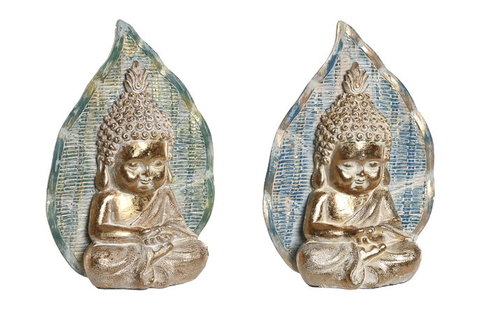 DKD Home Decor Figura Buda Decapé, Set de 2 Unidades, Resina Azul y Turquesa DKD Home Decor Figura Buda Decapé, Set de 2 Unidades, Resina Azul y Turquesa