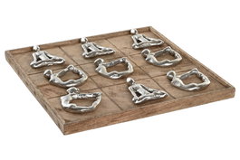 DKD Home Decor Juego de Mesa Tres en Raya de Mango y Aluminio 32x32x3 cm