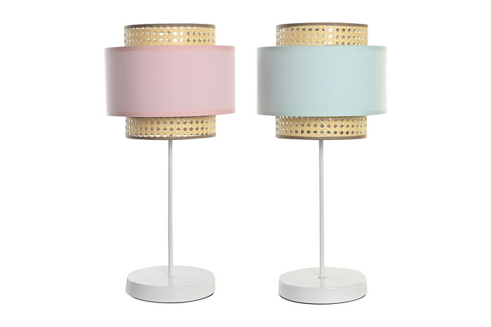 DKD Home Decor Lámpara Sobremesa Urban Colección Rosamary Verde Jade Rosa Palo Metal Poliéster 26 x 55 x 26 cm (2 Unidades)