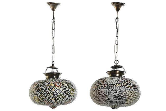 DKD Home Decor Lámpara de Techo Árabe Multicolor Cristal Mosaico 32 x 26 x 32 cm (2 Unidades)