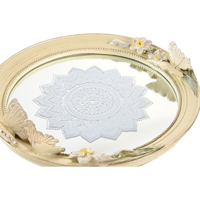 DKD Home Decor Centro de Mesa de Resina y Espejo con Mariposas, Beige