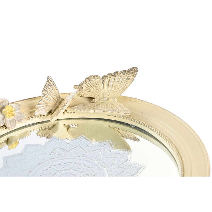 DKD Home Decor Centro de Mesa de Resina y Espejo con Mariposas, Beige