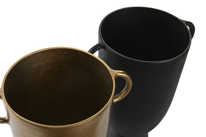 DKD Home Decor Jarrón Moderno Negro Dorado Aluminio 25 x 41 x 18 cm (2 Unidades)