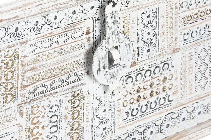 DKD Home Decor Baúl Indio Blanco Dorado 40 x 45 x 80 cm Mango y Metal Hecho a Mano