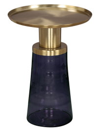 DKD Home Decor Mesita Auxiliar de Cristal y Hierro Azul y Dorado