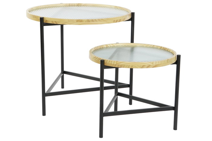DKD Home Decor Set de 2 Mesitas Auxiliares de Cristal y Metal
