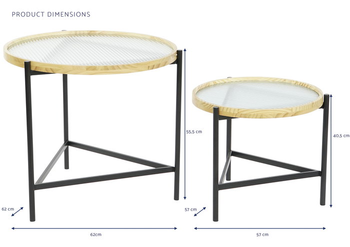 DKD Home Decor Set de 2 Mesitas Auxiliares de Cristal y Metal