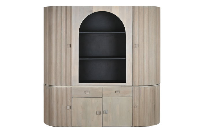 DKD Home Decor Vitrina Sixties Gris Negro 177 x 40 x 180 cm con 6 Puertas y 8 Estanterías