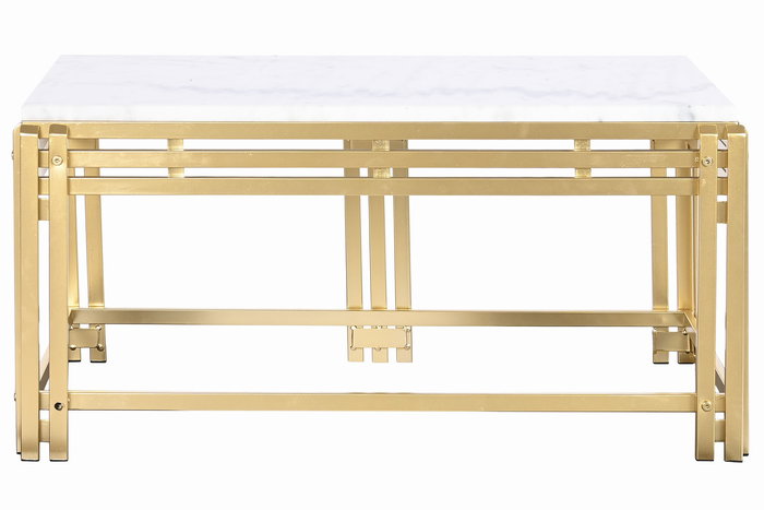 DKD Home Decor Mesa Centro Glam Dorado Blanco Metal Marmol 80 x 40 x 40 cm