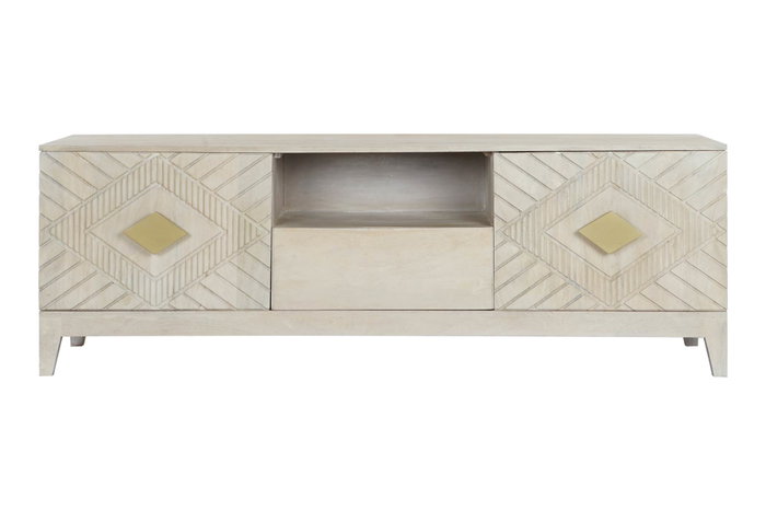 DKD Home Decor Mueble TV Mango y Metal Rombo Beige 175x40x60 DKD Home Decor Mueble TV Mango y Metal Rombo Beige 175x40x60