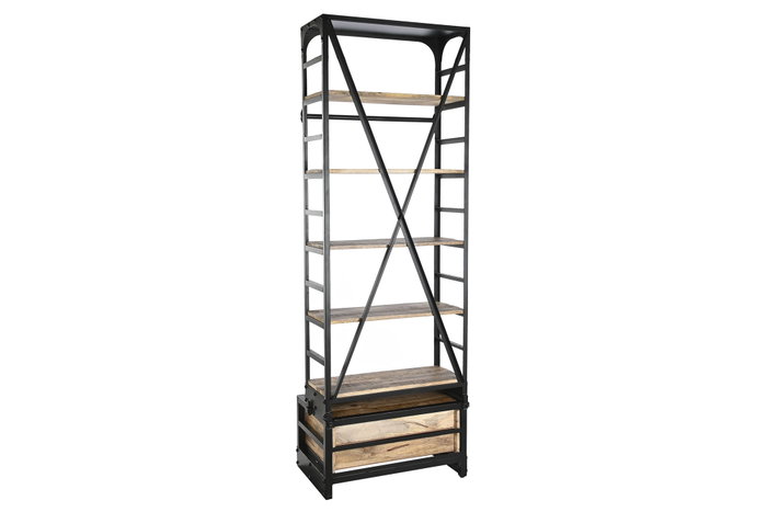 DKD Home Decor Estanteria Loft Natural Negro Metal Mango 47 x 220 x 75 cm