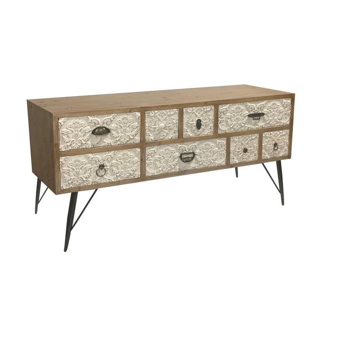 DKD Home Decor Mueble TV Abeto y Metal Tallado Natural 120x40x61