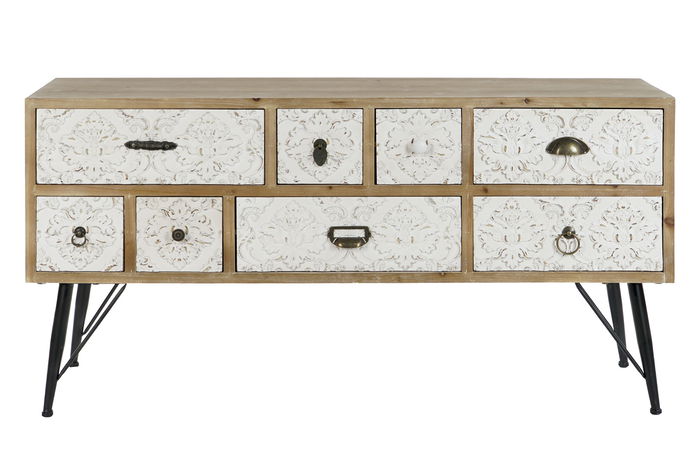 DKD Home Decor Mueble TV Arabe Natural Blanco 120 x 61 x 40 cm