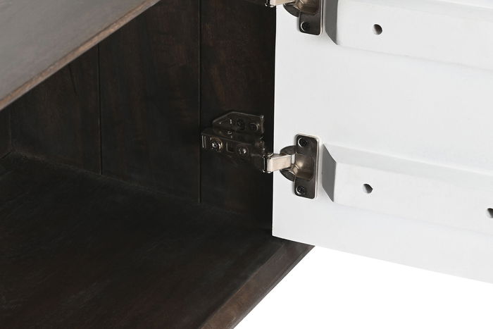 DKD Home Decor Mueble TV Moderno Marron Oscuro Blanco Mango 140x35x50 cm