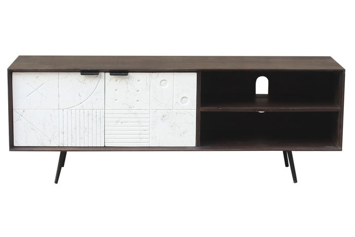 DKD Home Decor Mueble TV Moderno Marron Oscuro Blanco Mango 140x35x50 cm