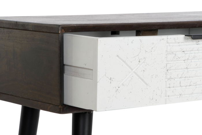 DKD Home Decor Consola Moderno Blanco Wengue Mango y Metal 2 Cajones 105 x 35 x 77 cm