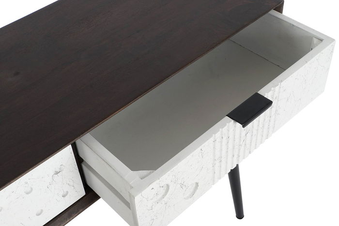 DKD Home Decor Consola Moderno Blanco Wengue Mango y Metal 2 Cajones 105 x 35 x 77 cm