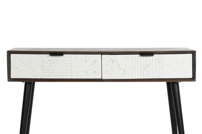 DKD Home Decor Consola Moderno Blanco Wengue Mango y Metal 2 Cajones 105 x 35 x 77 cm
