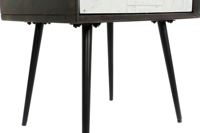 DKD Home Decor Mesita de Noche Moderna Wengue Blanco 38 x 50 x 45 cm con 1 Cajón de Mango y Metal