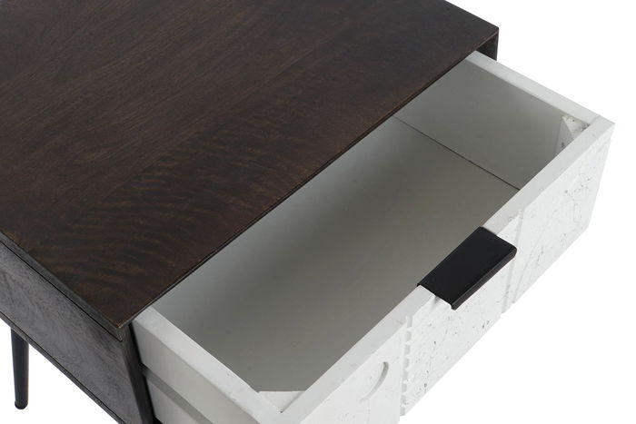 DKD Home Decor Mesita de Noche Moderna Wengue Blanco 38 x 50 x 45 cm con 1 Cajón de Mango y Metal