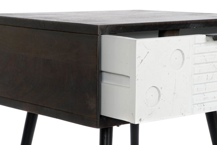 DKD Home Decor Mesita de Noche Moderna Wengue Blanco 38 x 50 x 45 cm con 1 Cajón de Mango y Metal