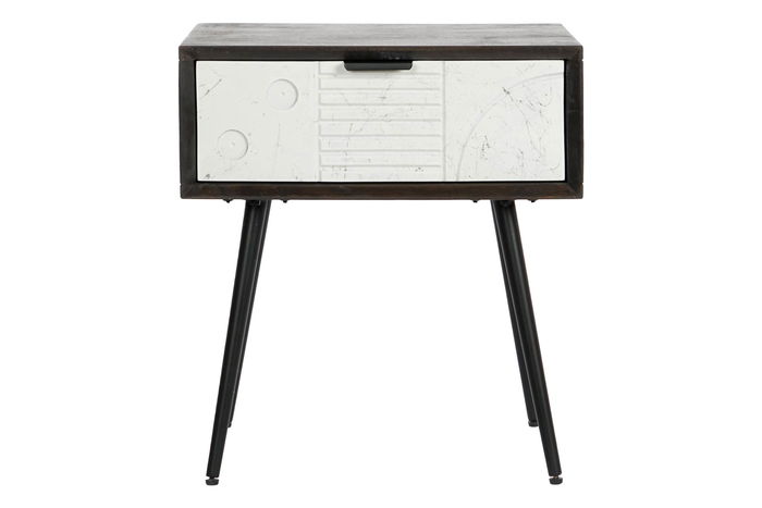 DKD Home Decor Mesita de Noche Moderna Wengue Blanco 38 x 50 x 45 cm con 1 Cajón de Mango y Metal