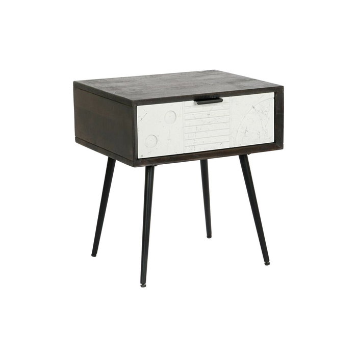 DKD Home Decor Mesita de Noche Mango y Metal Wengue