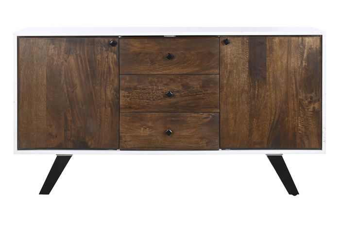 DKD Home Decor Buffet Blanco Marron Oscuro 3 Cajones 2 Puertas 150 x 40 x 80 cm