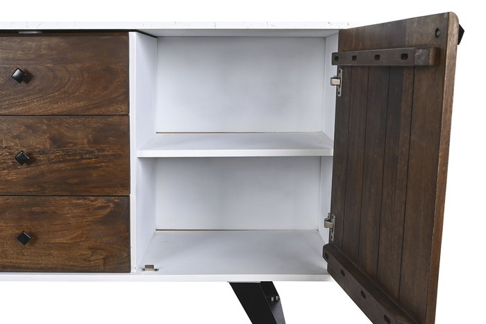 DKD Home Decor Buffet Blanco Marron Oscuro 3 Cajones 2 Puertas 150 x 40 x 80 cm