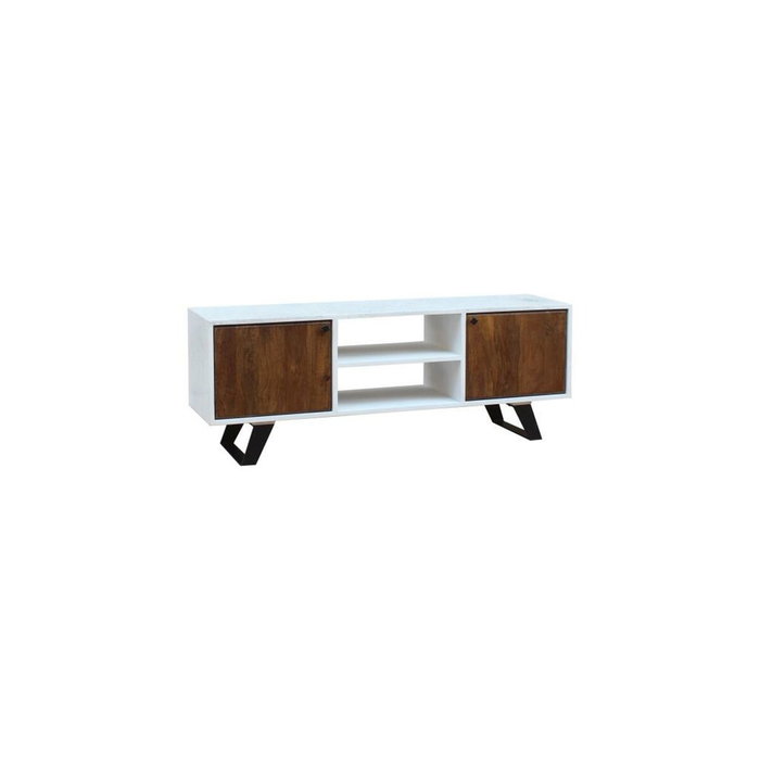 DKD Home Decor Mueble TV Mango y Metal Blanco 135x35x51 cm