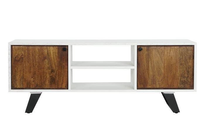 DKD Home Decor Mueble TV Moderno Blanco Marron Oscuro 135 x 51 x 35 cm