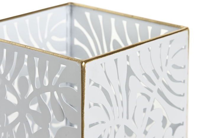 DKD Home Decor Macetero Tropical Blanco Dorado Metal Set 3 Piezas 15x15x15 cm