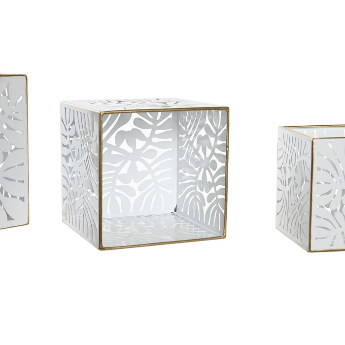 DKD Home Decor Set de 3 Maceteros de Metal con Diseño de Hojas, Blanco