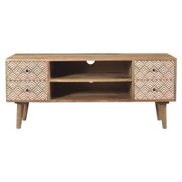 DKD Home Decor Mueble TV Boho Natural Blanco 135 x 40 x 55 cm