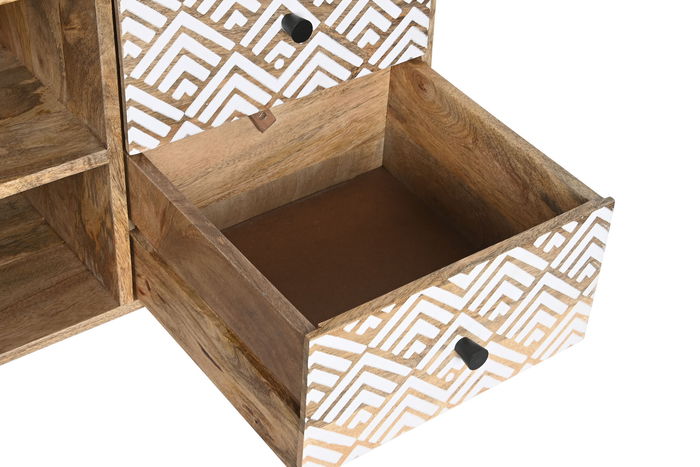 DKD Home Decor Mueble TV Boho Natural Blanco 135 x 40 x 55 cm