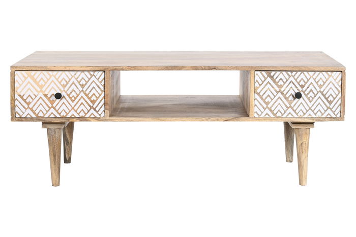 DKD Home Decor Mesa Centro Boho Natural Blanco 120 x 60 x 45 cm