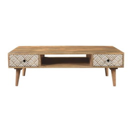 DKD Home Decor Mesa de Centro de Mango 120x60x45 cm Natural y Blanco