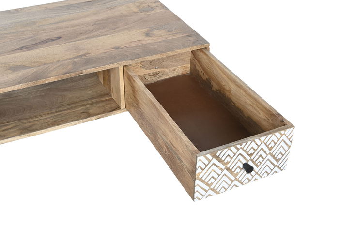 DKD Home Decor Mesa Centro Boho Natural Blanco 120 x 60 x 45 cm
