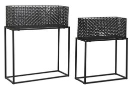 DKD Home Decor Set de 2 Maceteros de Metal Negro 60x22x70