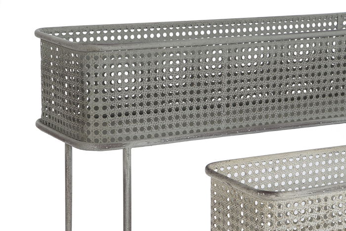 DKD Home Decor Macetero Vintage Gris Blanco Metal 22 x 70 x 100 cm Set de 2