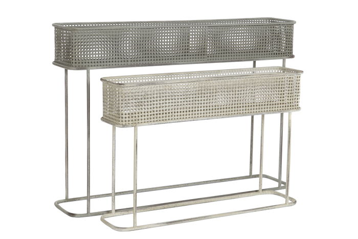 DKD Home Decor Macetero Vintage Gris Blanco Metal 22 x 70 x 100 cm Set de 2