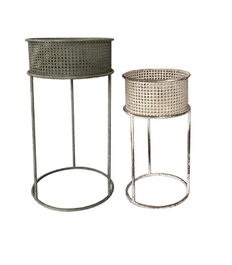 DKD Home Decor Set de 2 Maceteros de Metal Envejecido Blanco y Gris 33x33x70 cm