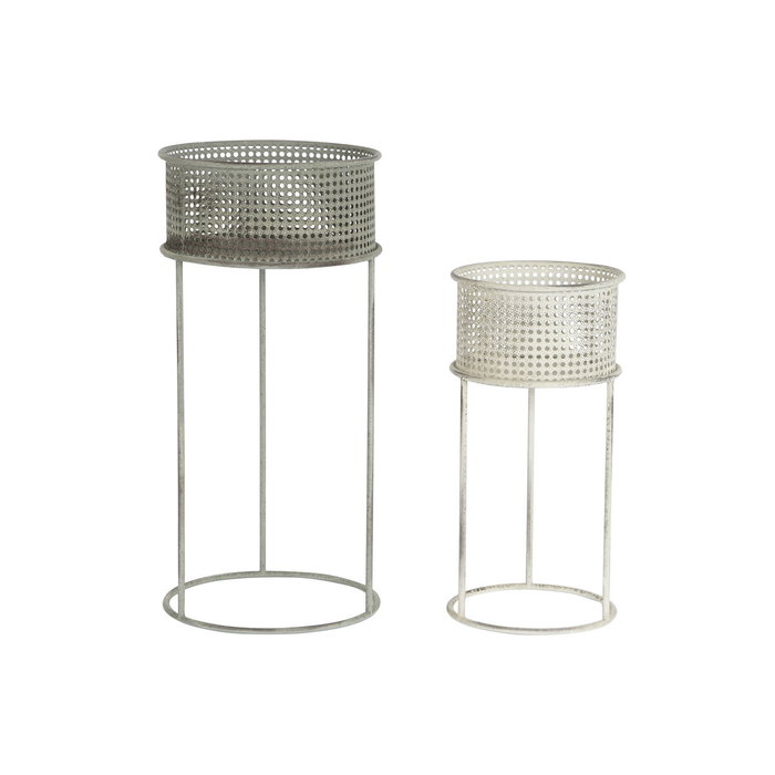 DKD Home Decor Set de 2 Maceteros de Metal Envejecido Blanco y Gris 33x33x70 cm
