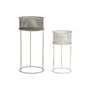 DKD Home Decor Set de 2 Maceteros de Metal Envejecido Blanco y Gris 33x33x70 cm